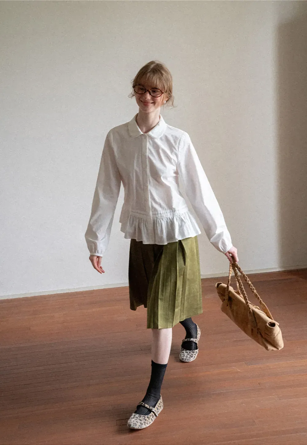 Peplum Hem Peter Pan Collar Button Up Shirt