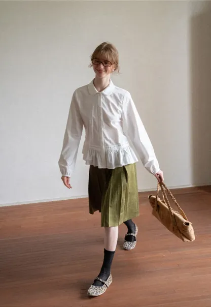 Peplum Hem Peter Pan Collar Button Up Shirt