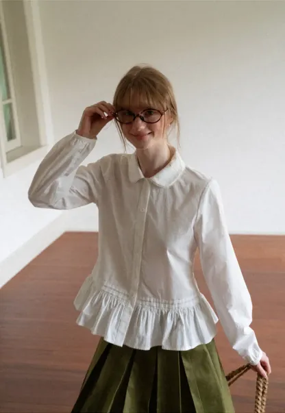 Peplum Hem Peter Pan Collar Button Up Shirt