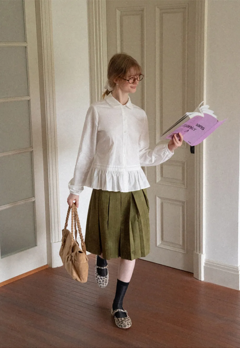Peplum Hem Peter Pan Collar Button Up Shirt
