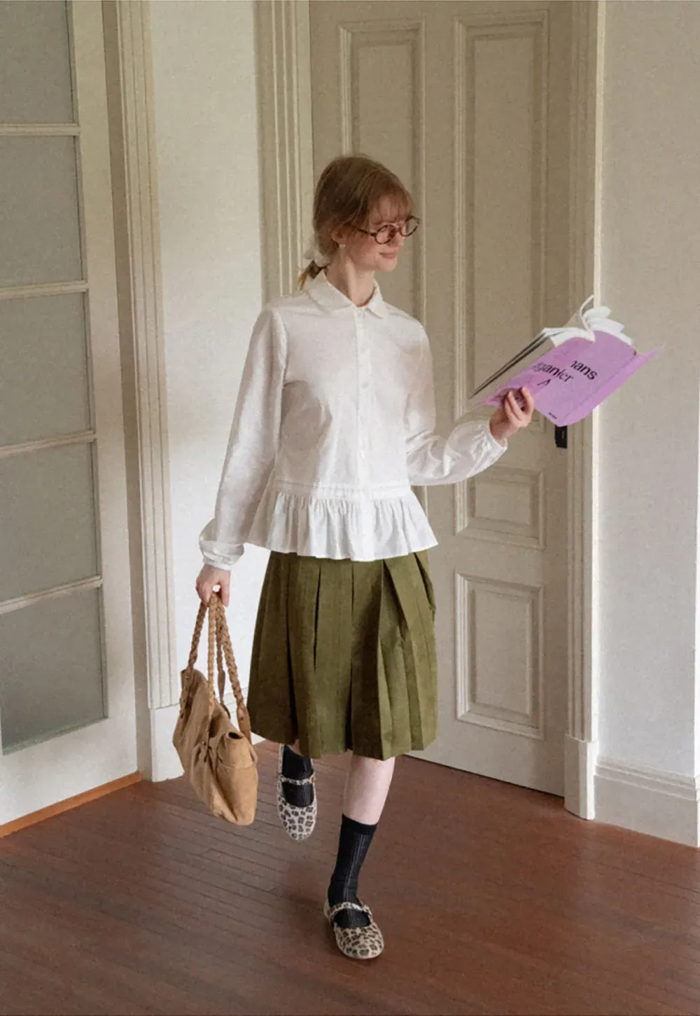 Peplum Hem Peter Pan Collar Button Up Shirt