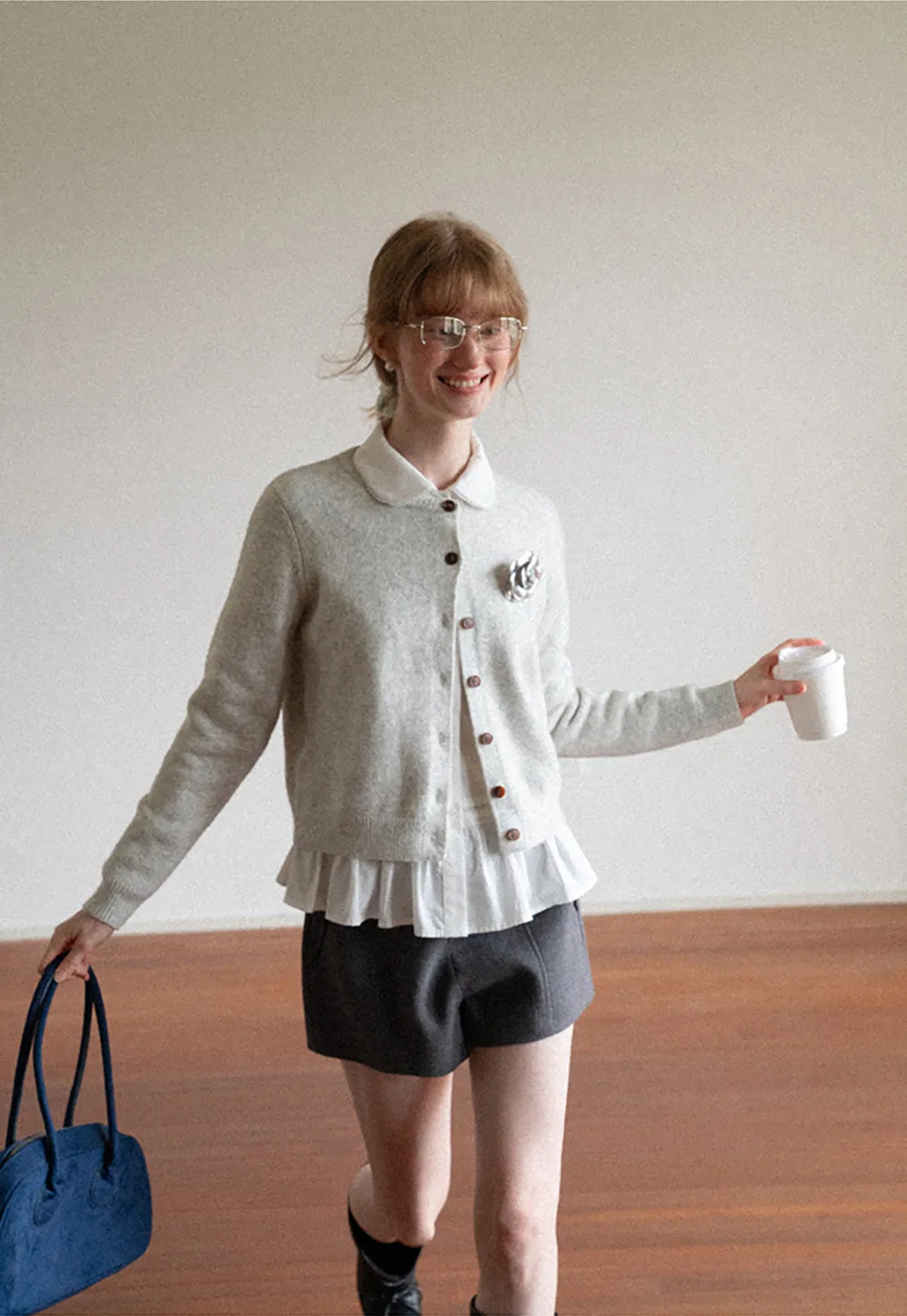 Peplum Hem Peter Pan Collar Button Up Shirt