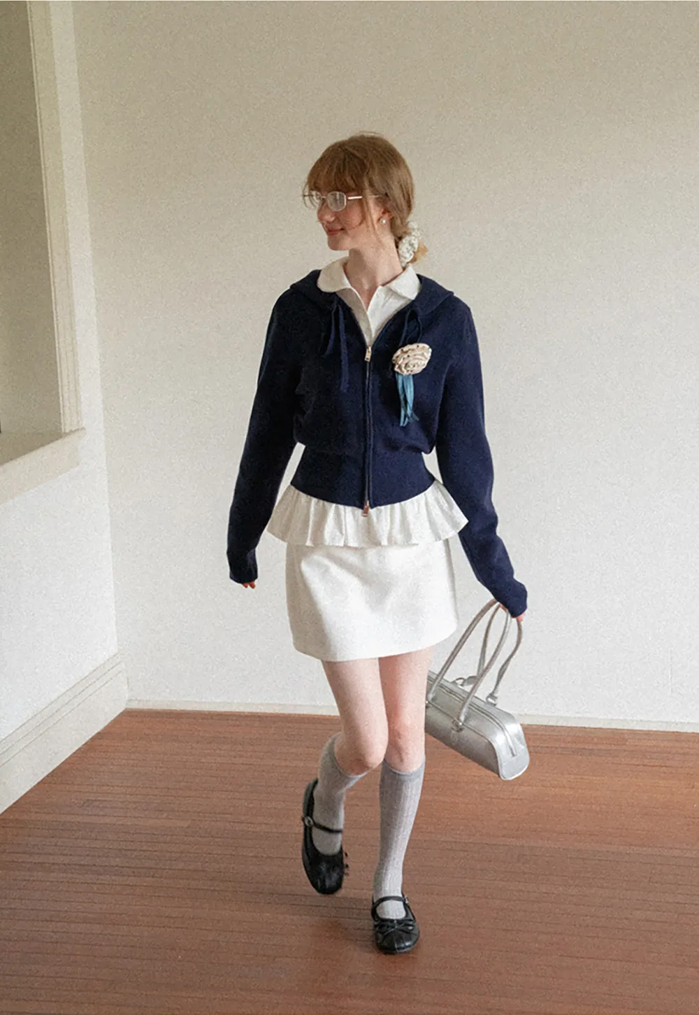 Peplum Hem Peter Pan Collar Button Up Shirt
