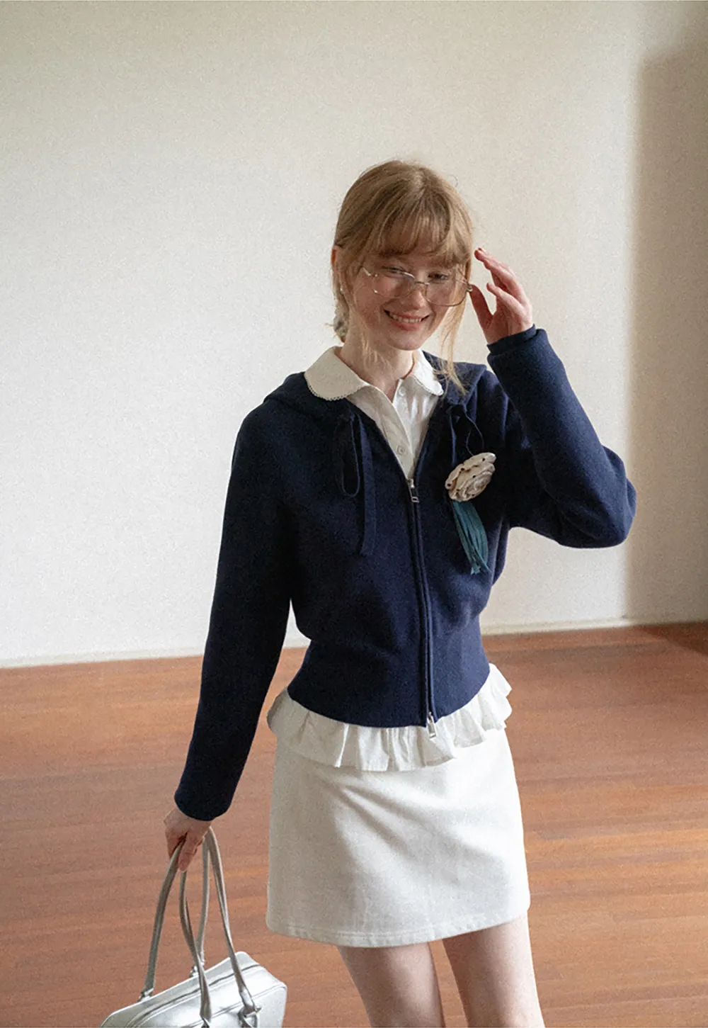 Peplum Hem Peter Pan Collar Button Up Shirt