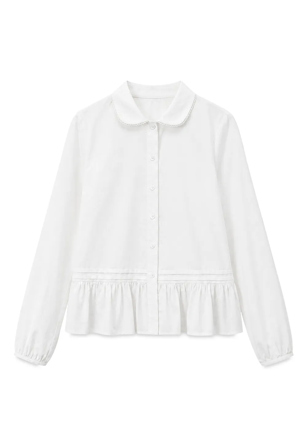 Peplum Hem Peter Pan Collar Button Up Shirt
