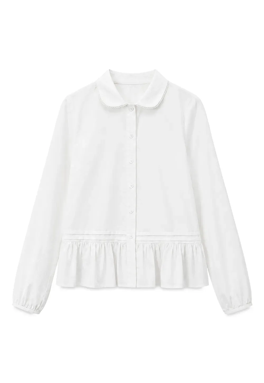 Peplum Hem Peter Pan Collar Button Up Shirt