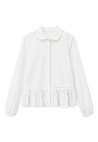 Peplum Hem Peter Pan Collar Button Up Shirt