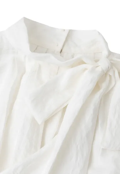 Pleated High Neck Bow Detail Blouse