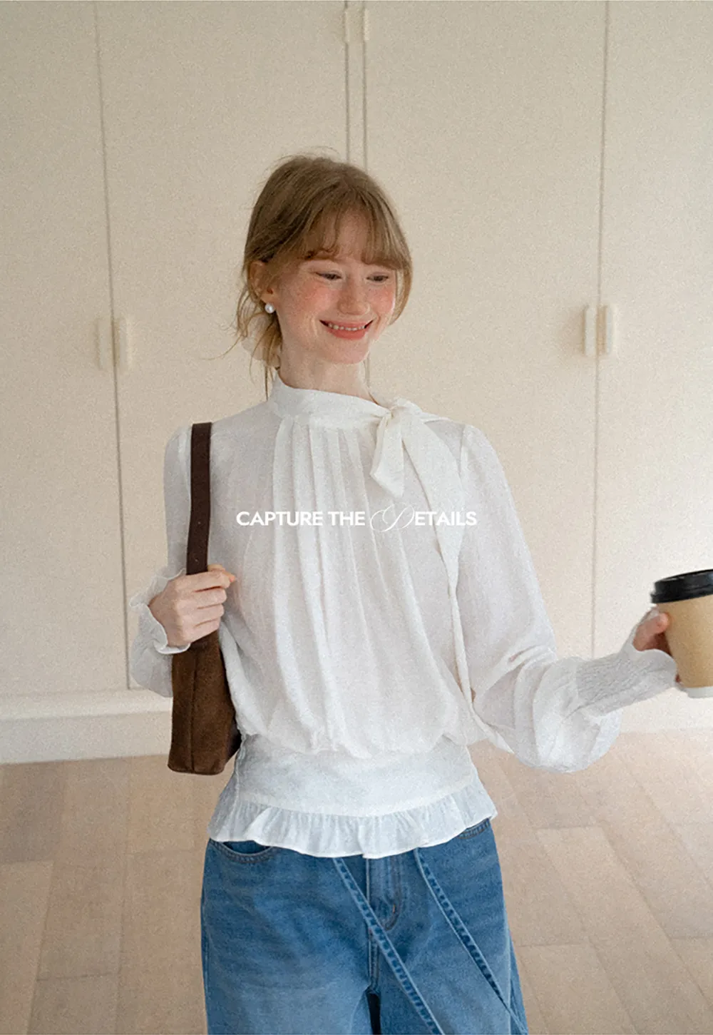 Pleated High Neck Bow Detail Blouse