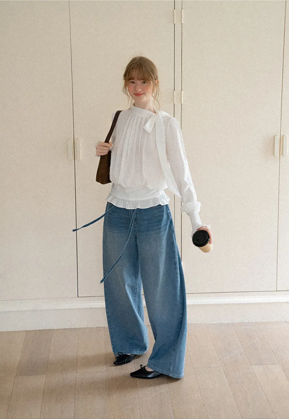 Pleated High Neck Bow Detail Blouse