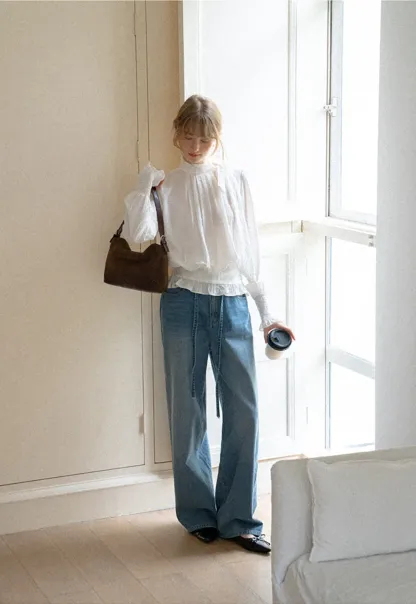 Pleated High Neck Bow Detail Blouse