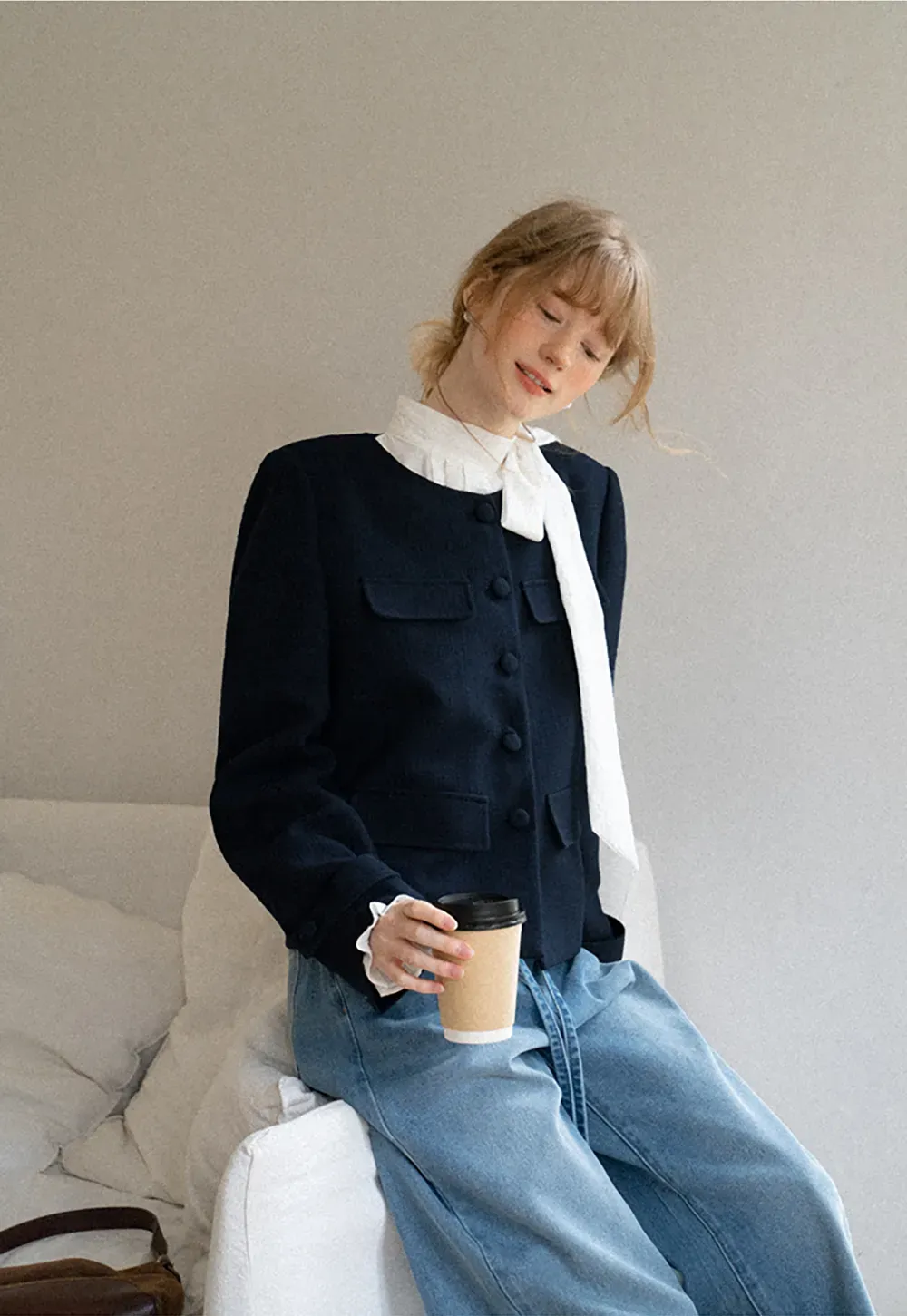 Pleated High Neck Bow Detail Blouse