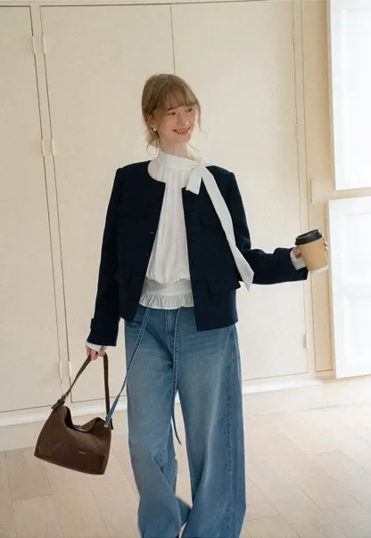 Pleated High Neck Bow Detail Blouse