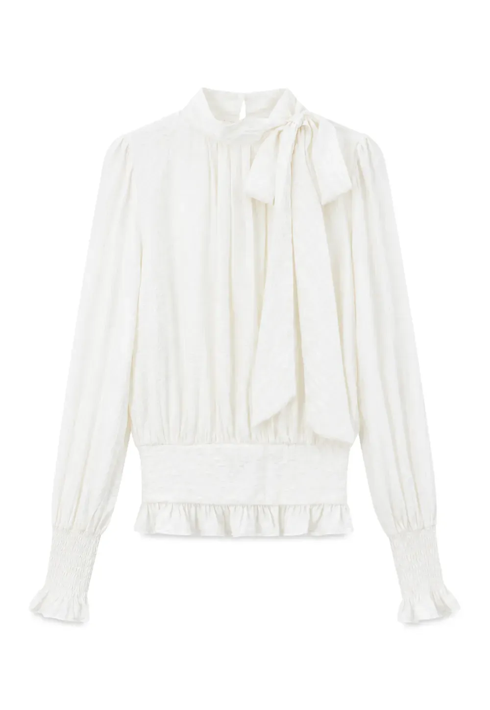 Pleated High Neck Bow Detail Blouse