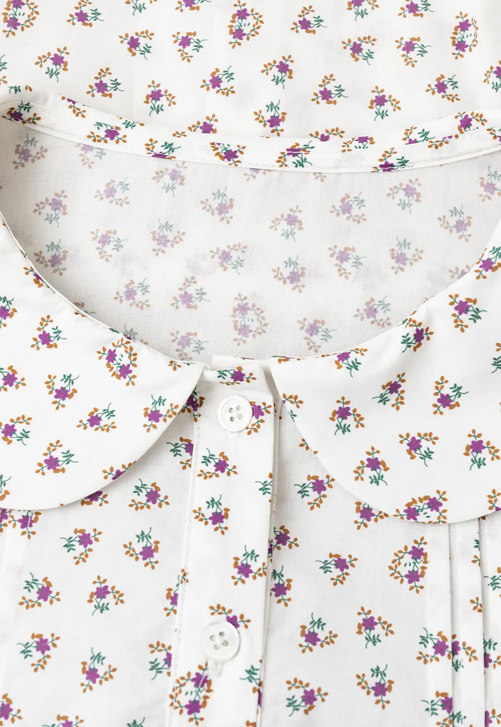 Peter Pan Collar Floral Print Pleated Shirt