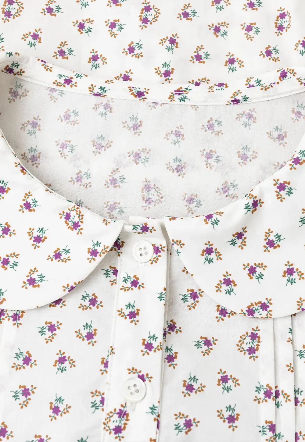 Peter Pan Collar Floral Print Pleated Shirt