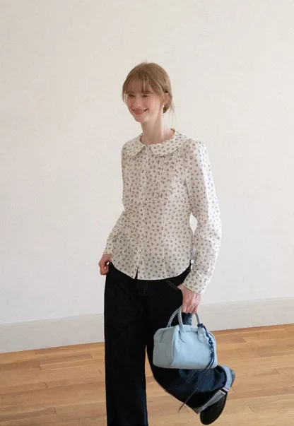 Peter Pan Collar Floral Print Pleated Shirt