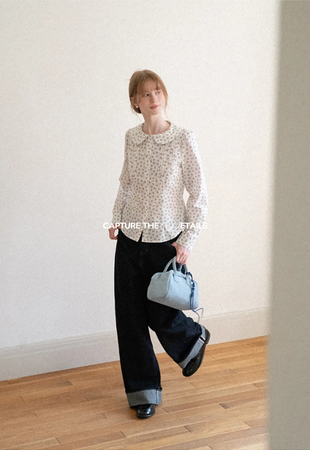 Peter Pan Collar Floral Print Pleated Shirt