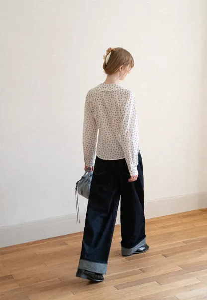 Peter Pan Collar Floral Print Pleated Shirt