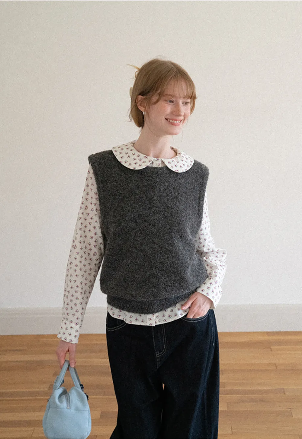 Peter Pan Collar Floral Print Pleated Shirt