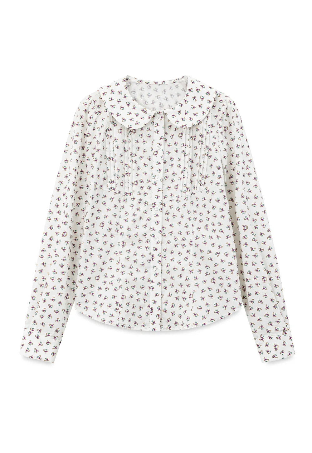 Peter Pan Collar Floral Print Pleated Shirt