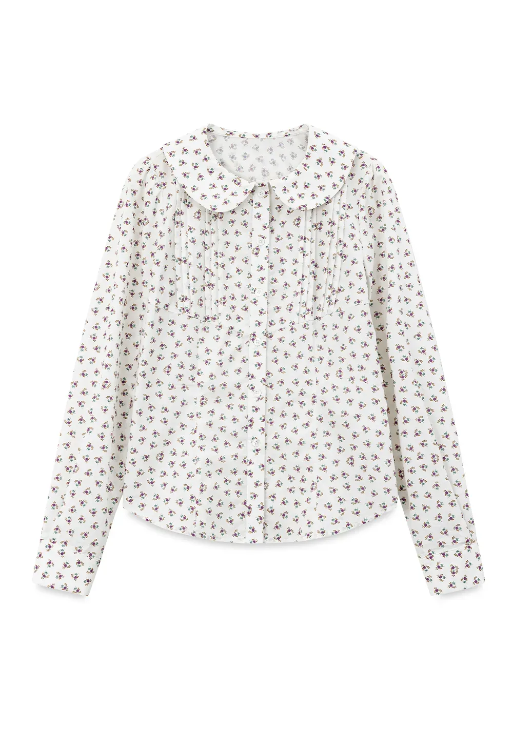 Peter Pan Collar Floral Print Pleated Shirt