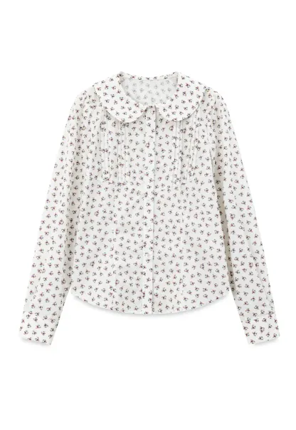 Peter Pan Collar Floral Print Pleated Shirt