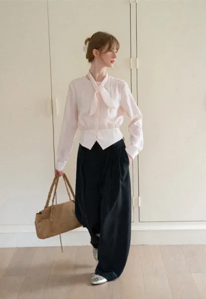 Bow Tie Collar Button Up Shirt