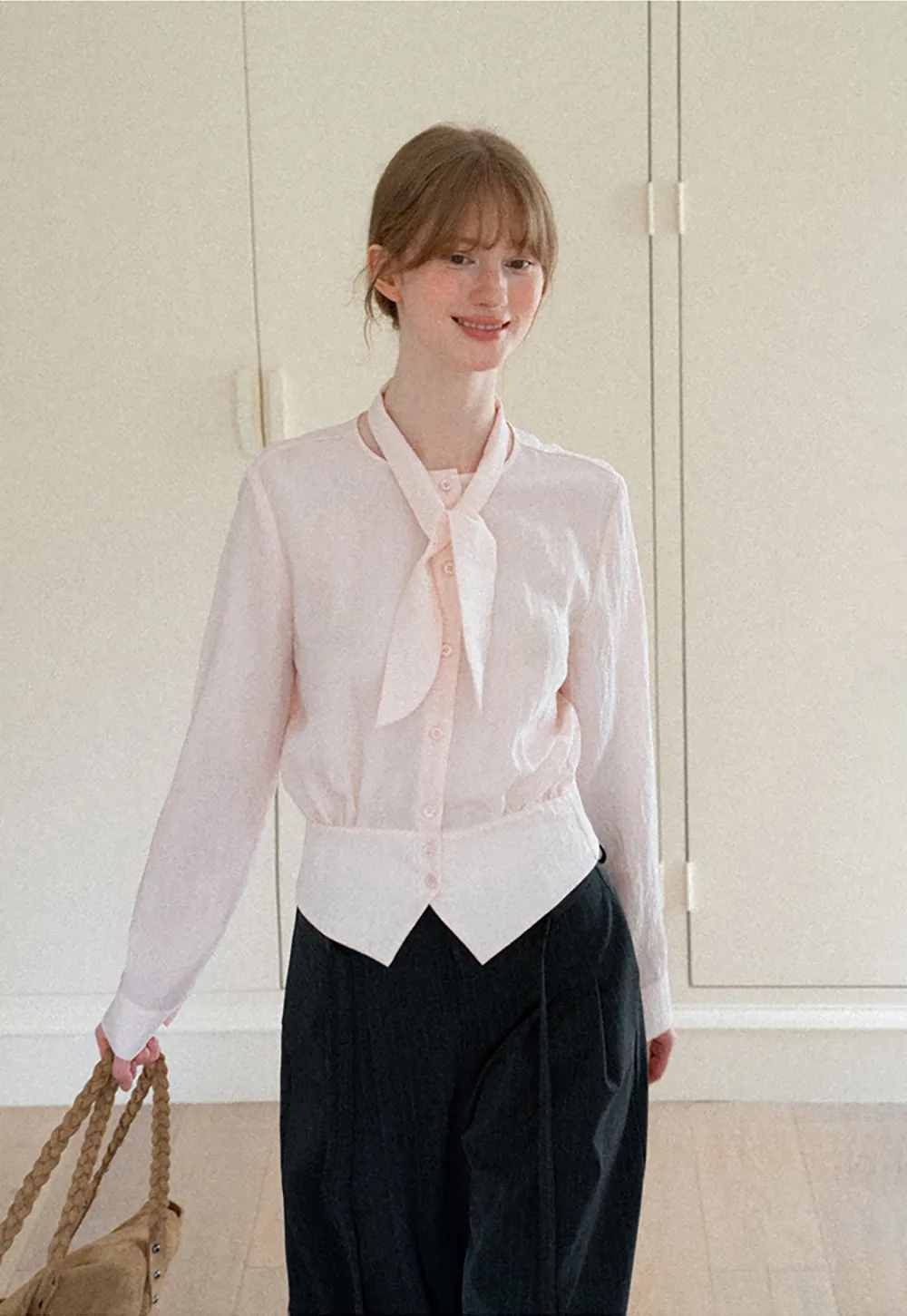 Bow Tie Collar Button Up Shirt