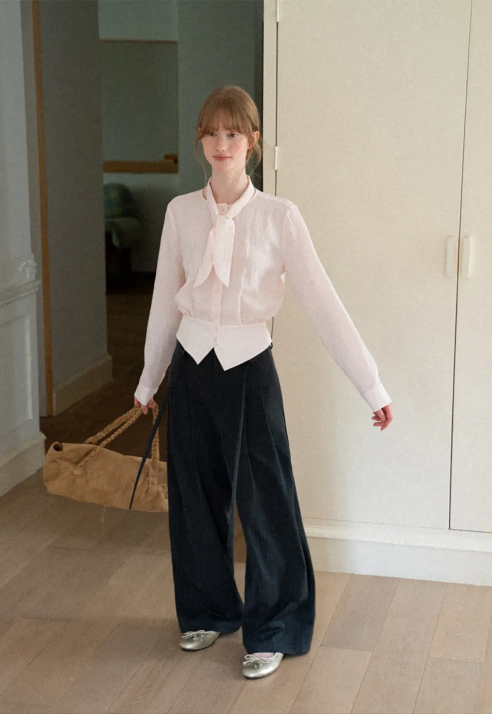 Bow Tie Collar Button Up Shirt