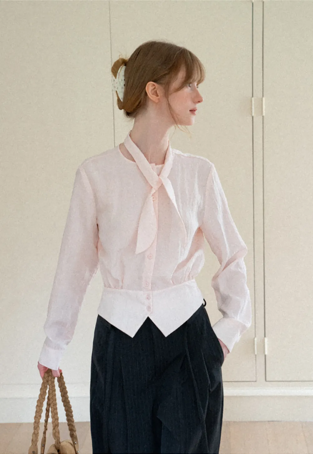 Bow Tie Collar Button Up Shirt