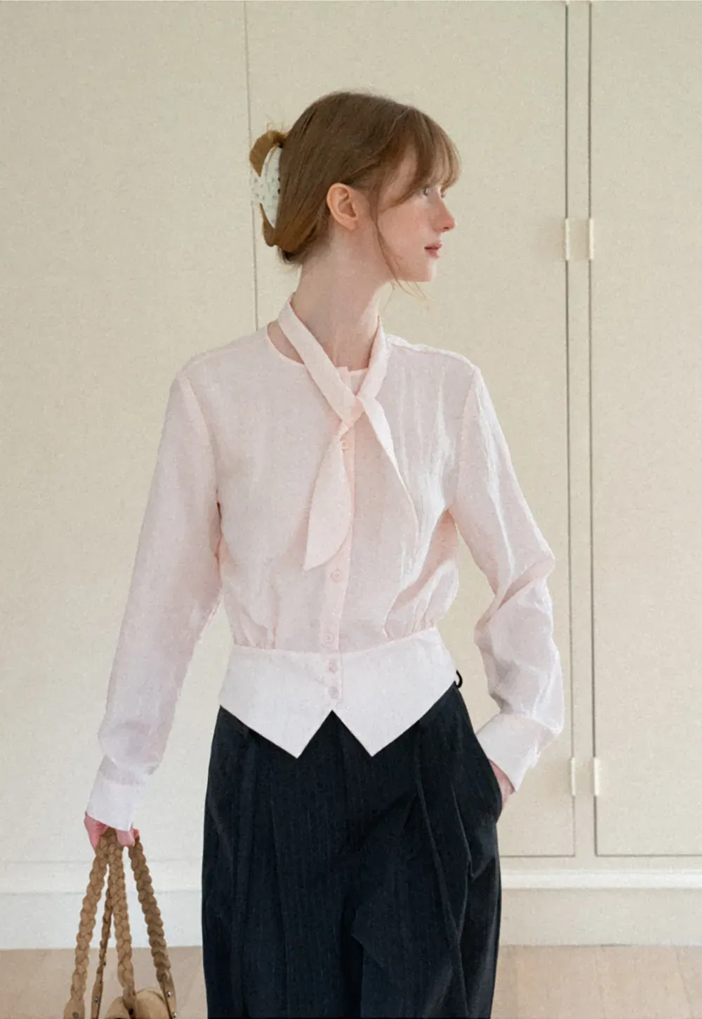 Bow Tie Collar Button Up Shirt