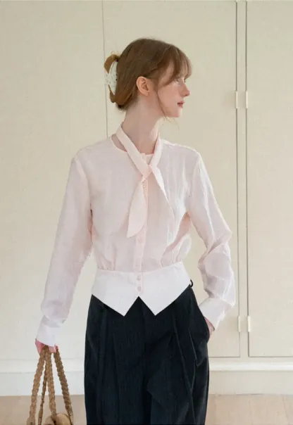 Bow Tie Collar Button Up Shirt