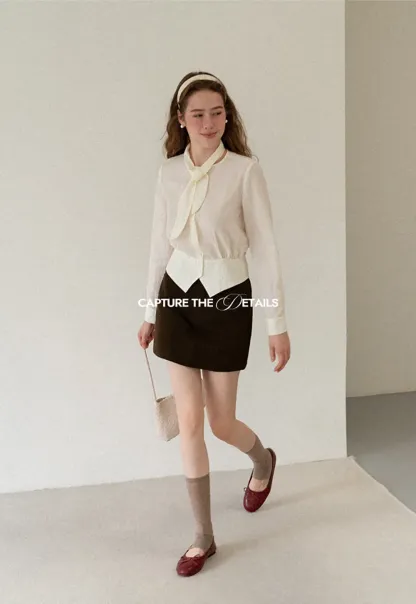 Bow Tie Collar Button Up Shirt