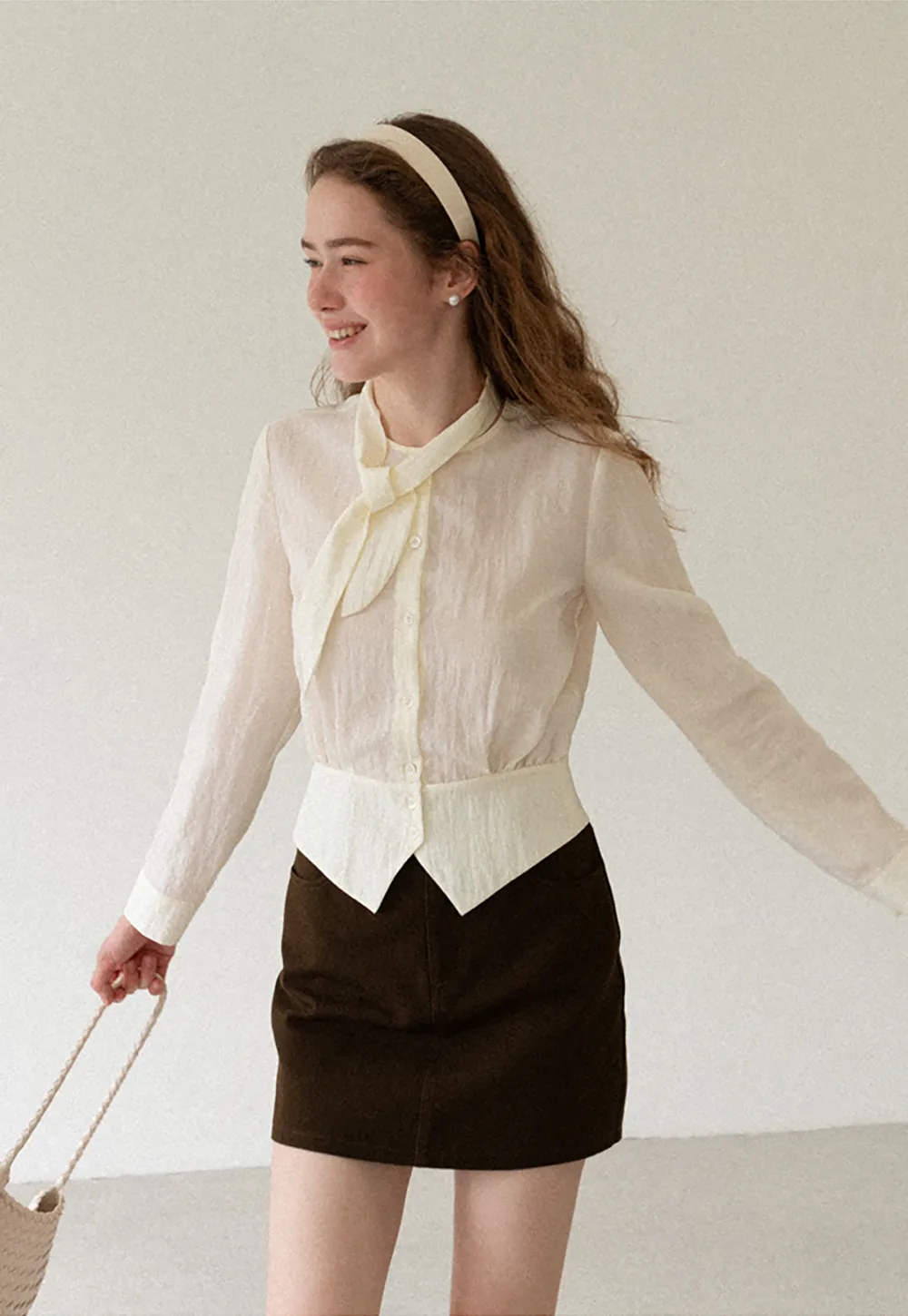 Bow Tie Collar Button Up Shirt