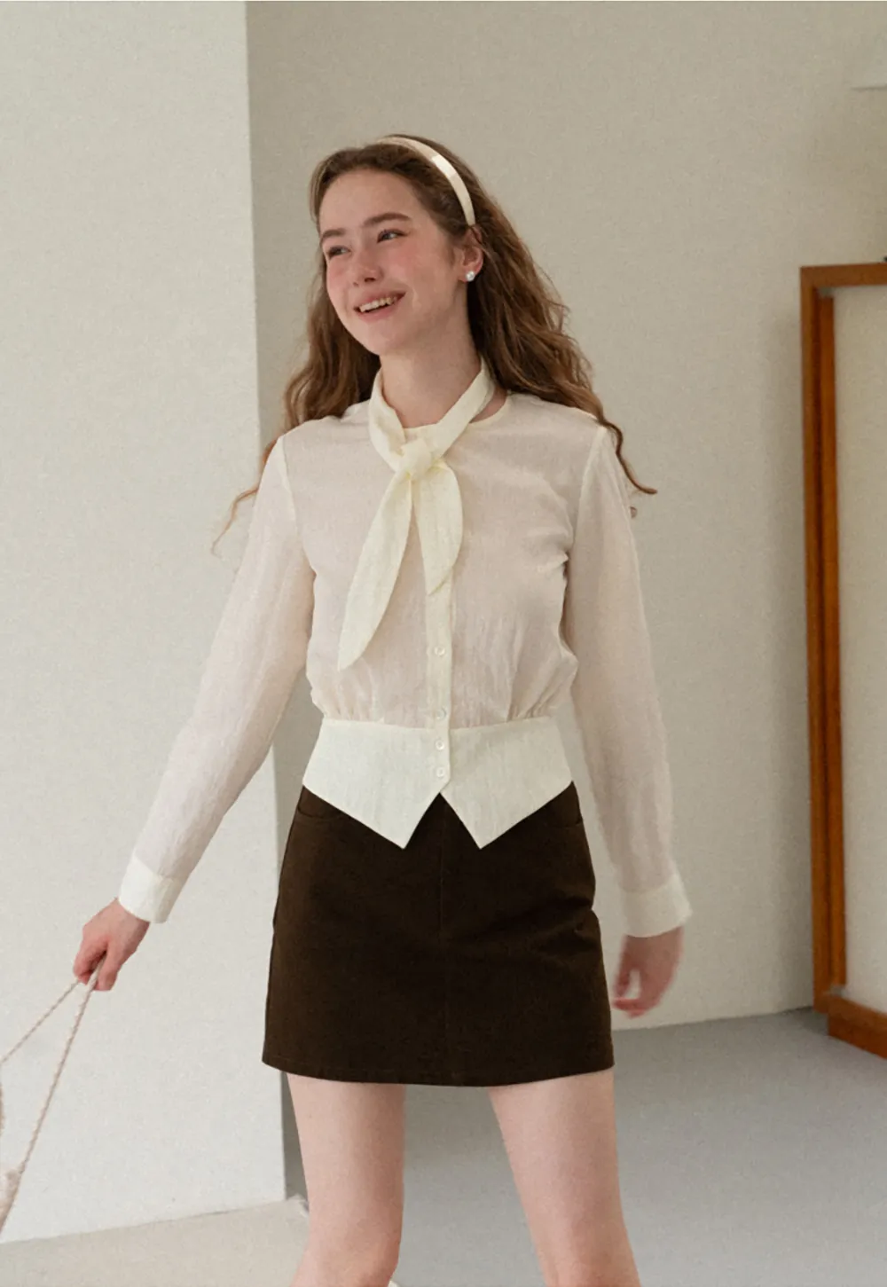 Bow Tie Collar Button Up Shirt
