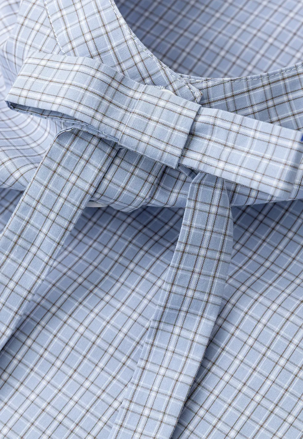Button Front Shirt with Bow Collar and Grid Texture