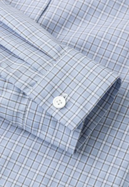 Button Front Shirt with Bow Collar and Grid Texture
