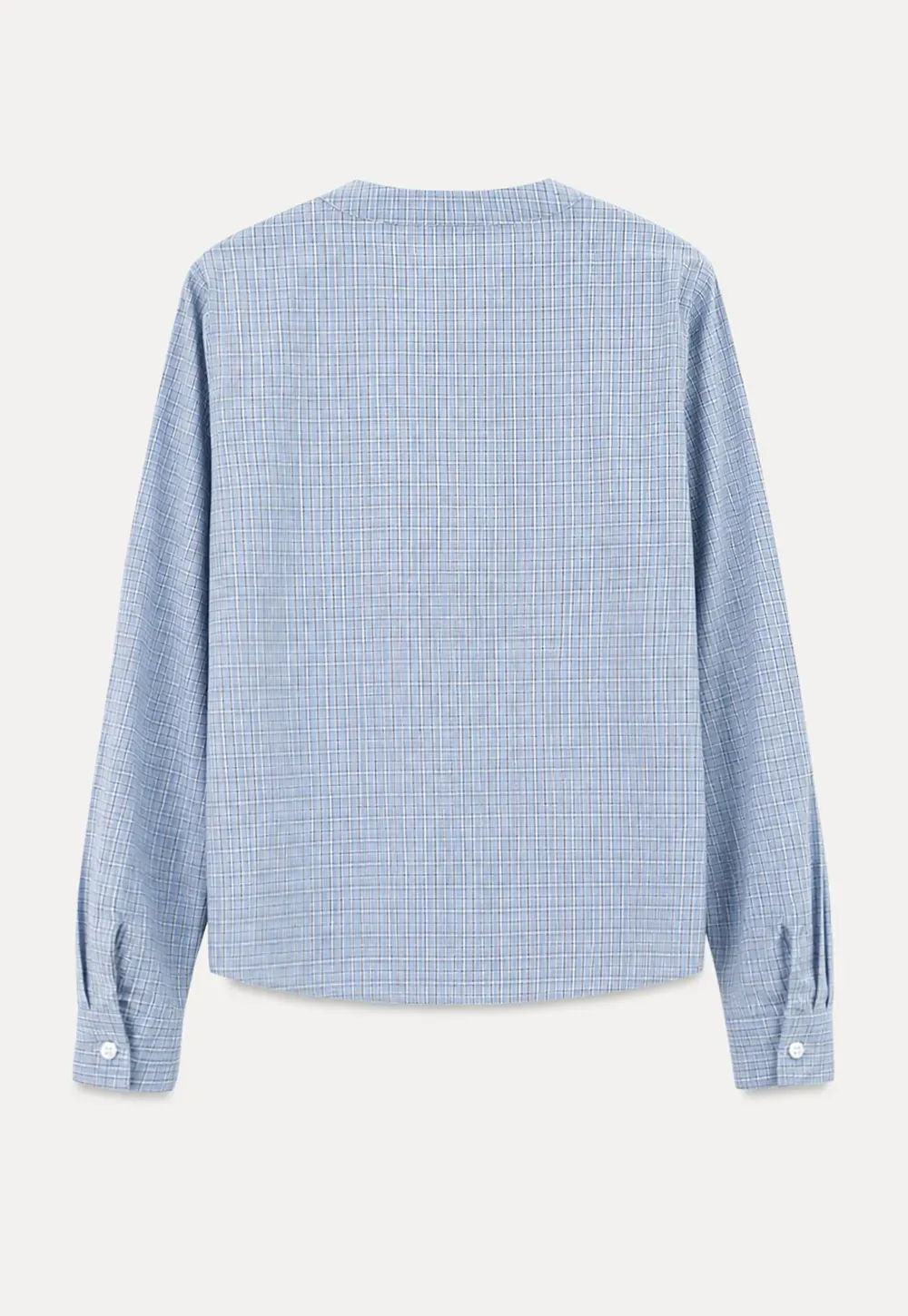 Button Front Shirt with Bow Collar and Grid Texture