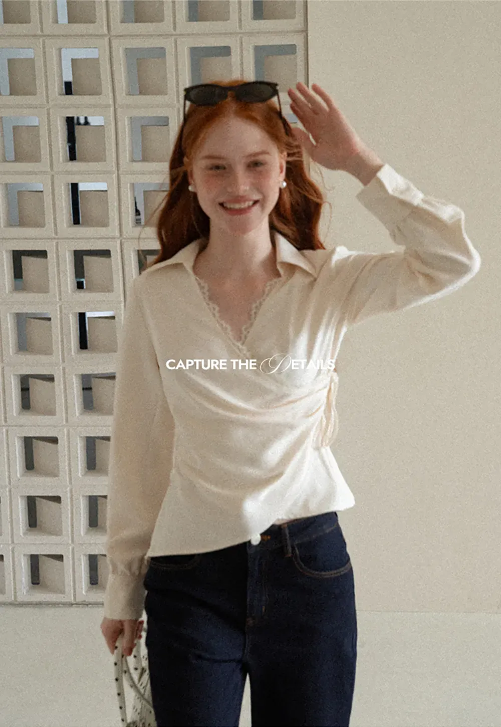 Lace Trim Wrap Front Long Sleeve Shirt