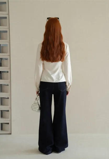 Lace Trim Wrap Front Long Sleeve Shirt