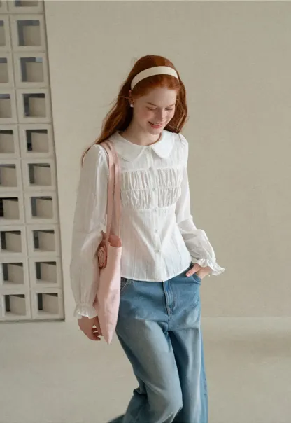 Peter Pan Collar Smocked Bodice Blouse