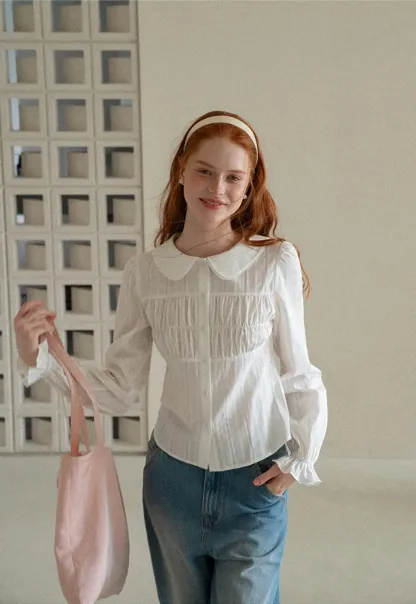 Peter Pan Collar Smocked Bodice Blouse