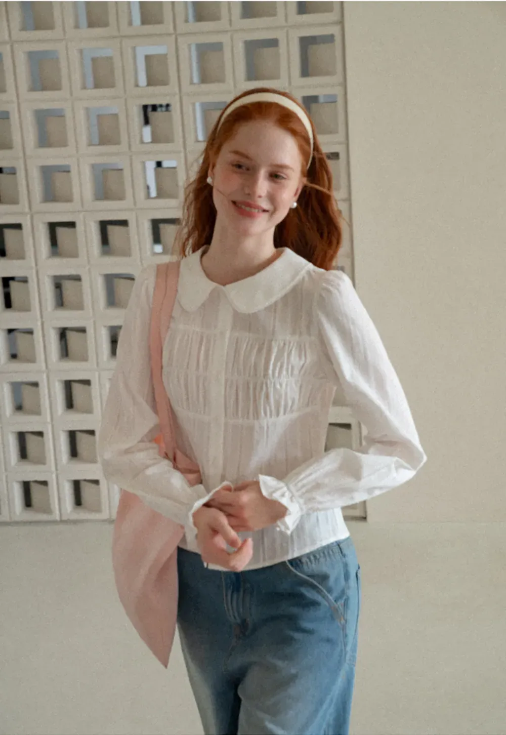 Peter Pan Collar Smocked Bodice Blouse