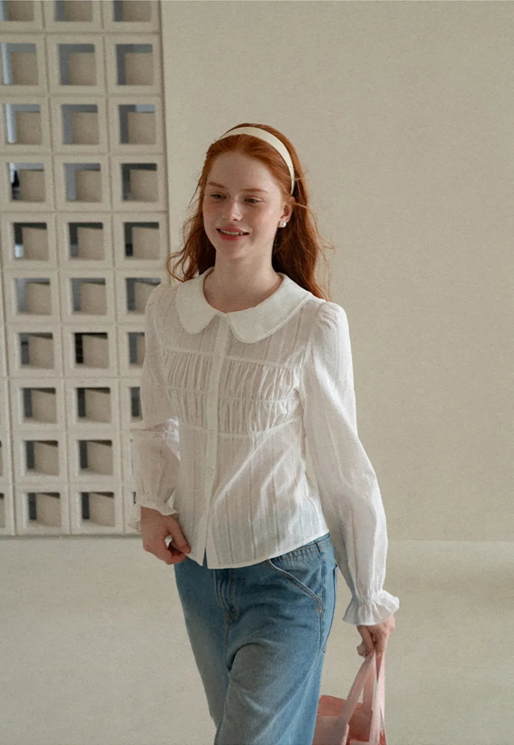 Peter Pan Collar Smocked Bodice Blouse