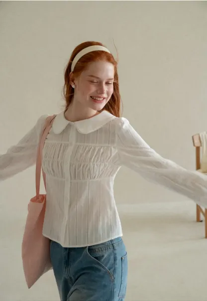 Peter Pan Collar Smocked Bodice Blouse