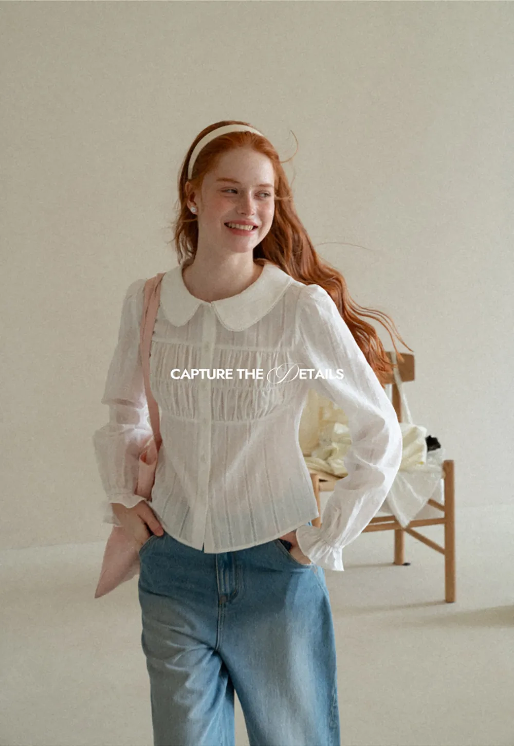 Peter Pan Collar Smocked Bodice Blouse