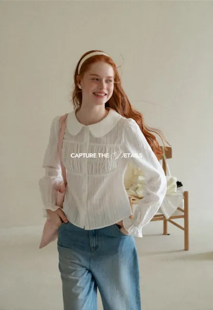 Peter Pan Collar Smocked Bodice Blouse