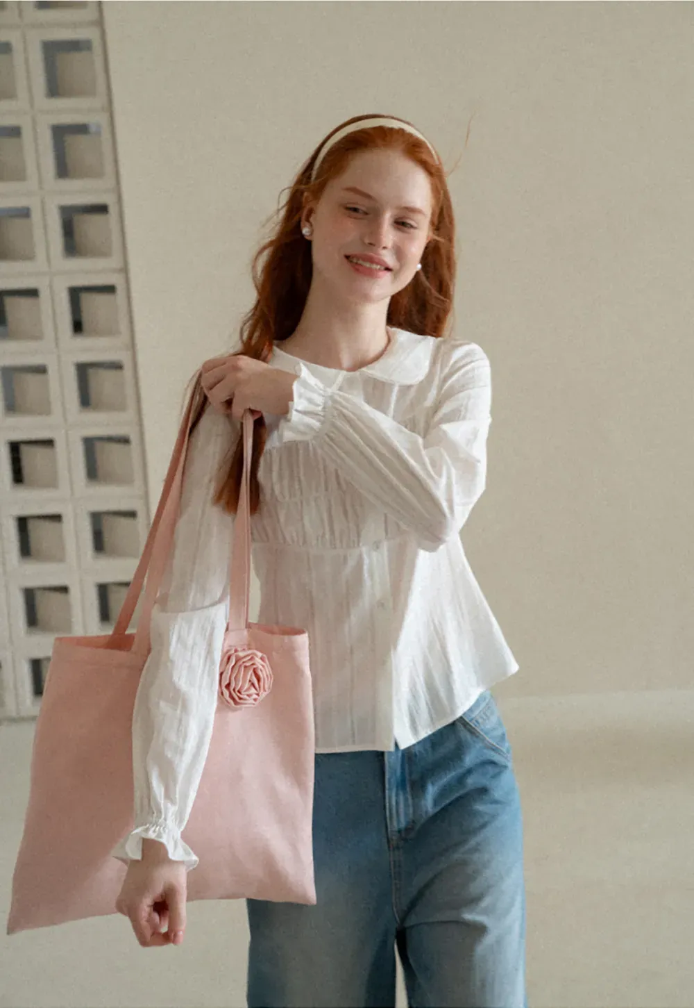 Peter Pan Collar Smocked Bodice Blouse