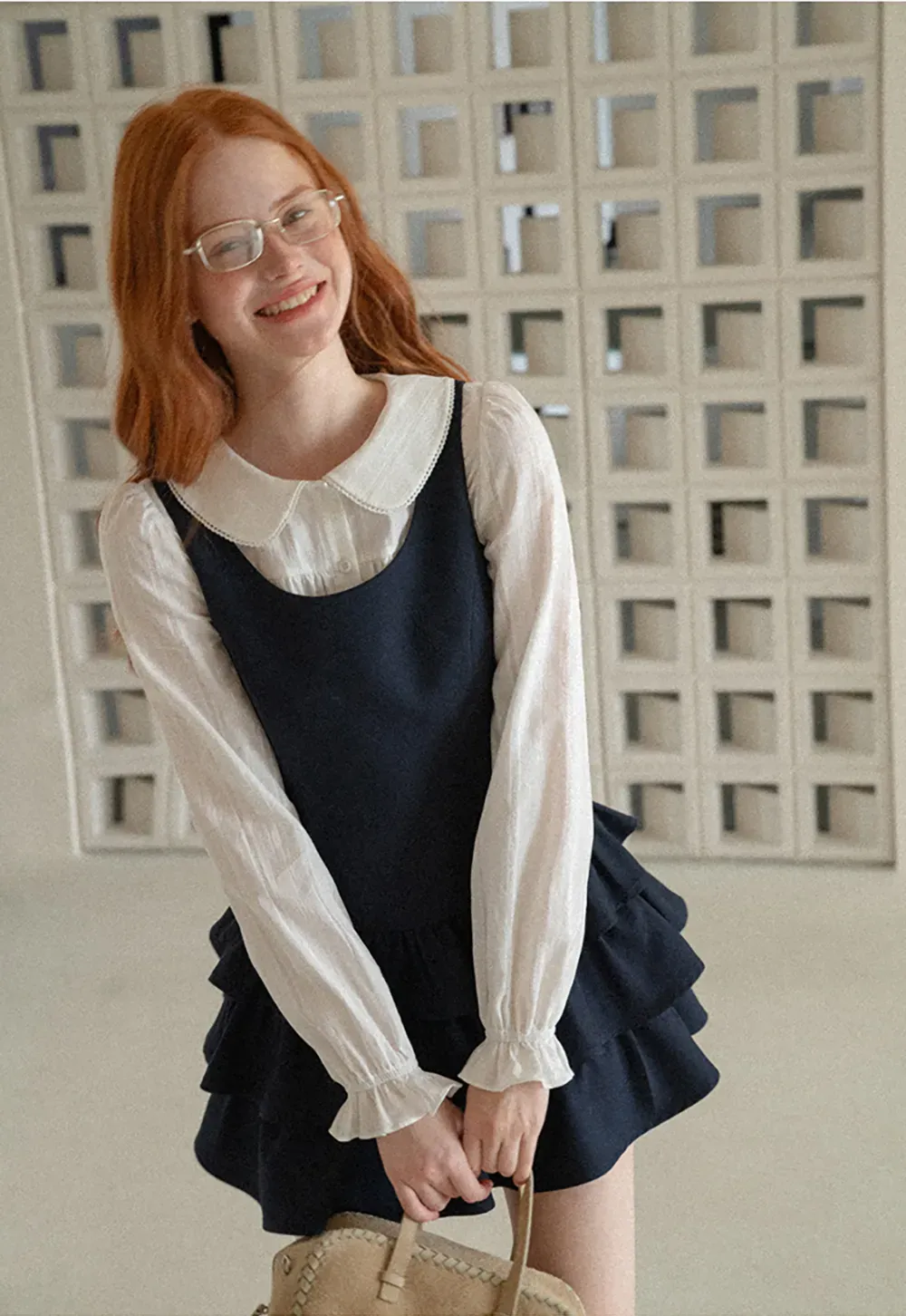 Peter Pan Collar Smocked Bodice Blouse